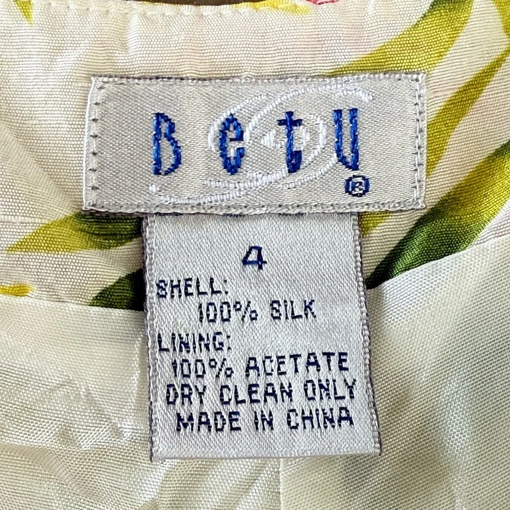 BetU 100% SILK Yellow Pink Floral Beaded Lined Tropical Summer Pants Size 4 - Picture 10 of 10